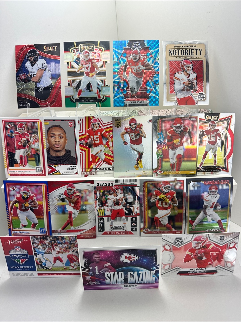 Patrick Mahomes Chiefs lot of 18 w/ 4 Xavier Worthy Rookies + Travis Kelce/Jones